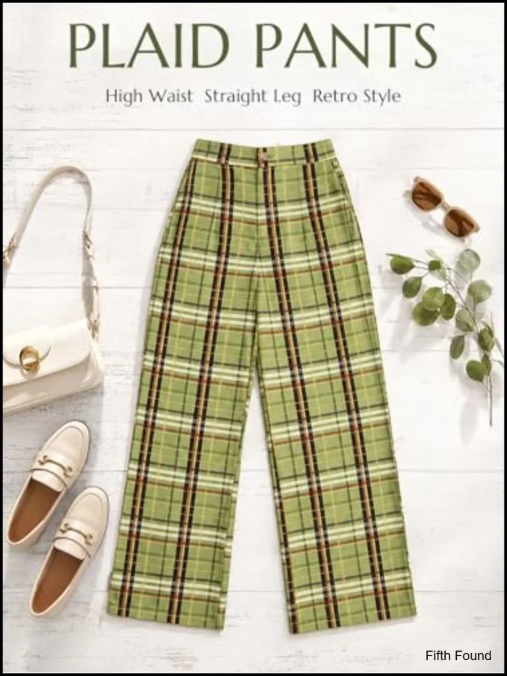Wide Leg Palazzo Pants with Elastic Waist and Plaid Pattern